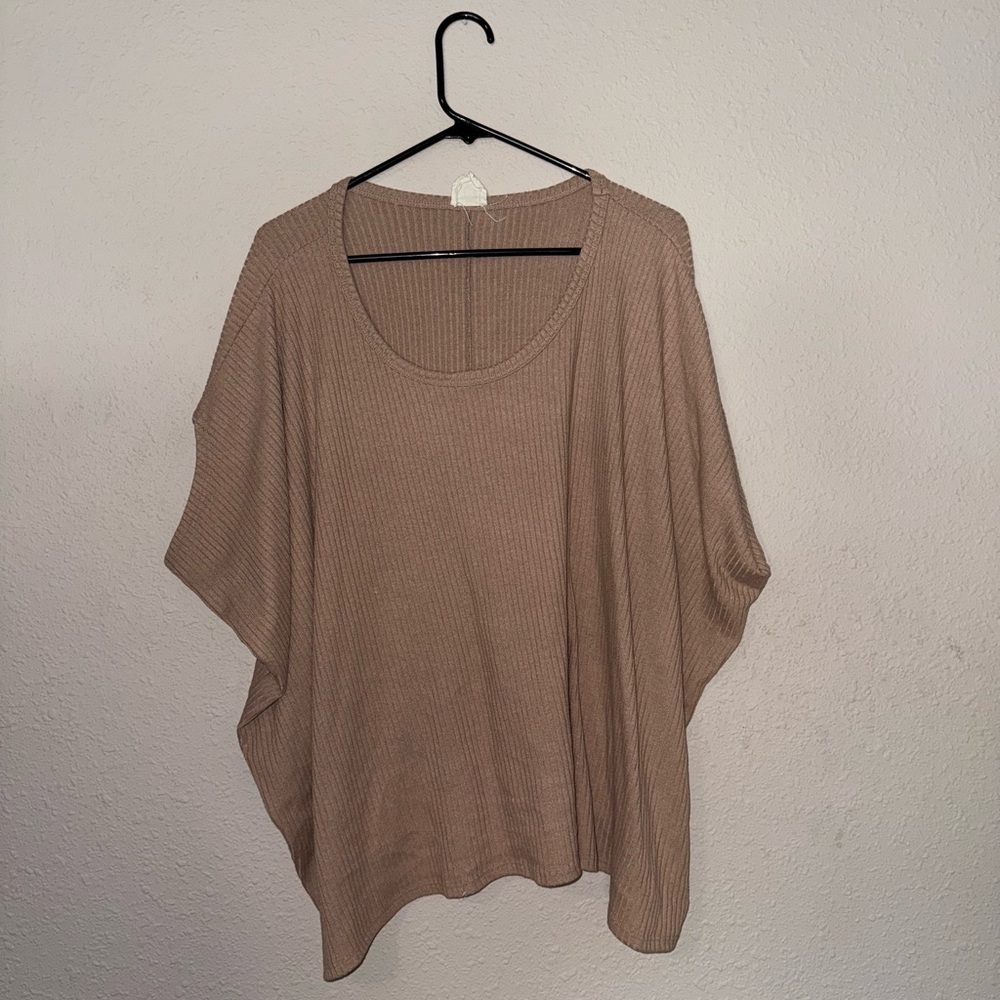 Tan Ribbed Knit Poncho Top